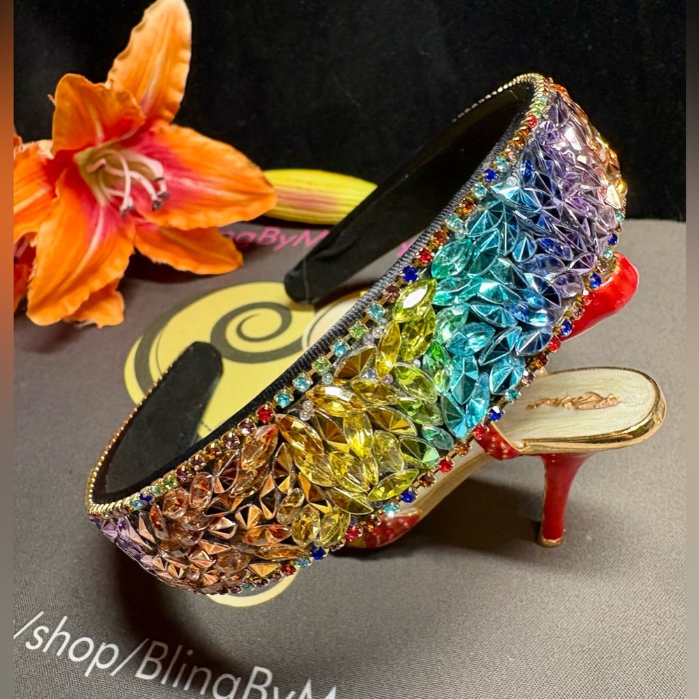 Rainbow Rhinestone Beaded and crystal headband -very pretty standard size